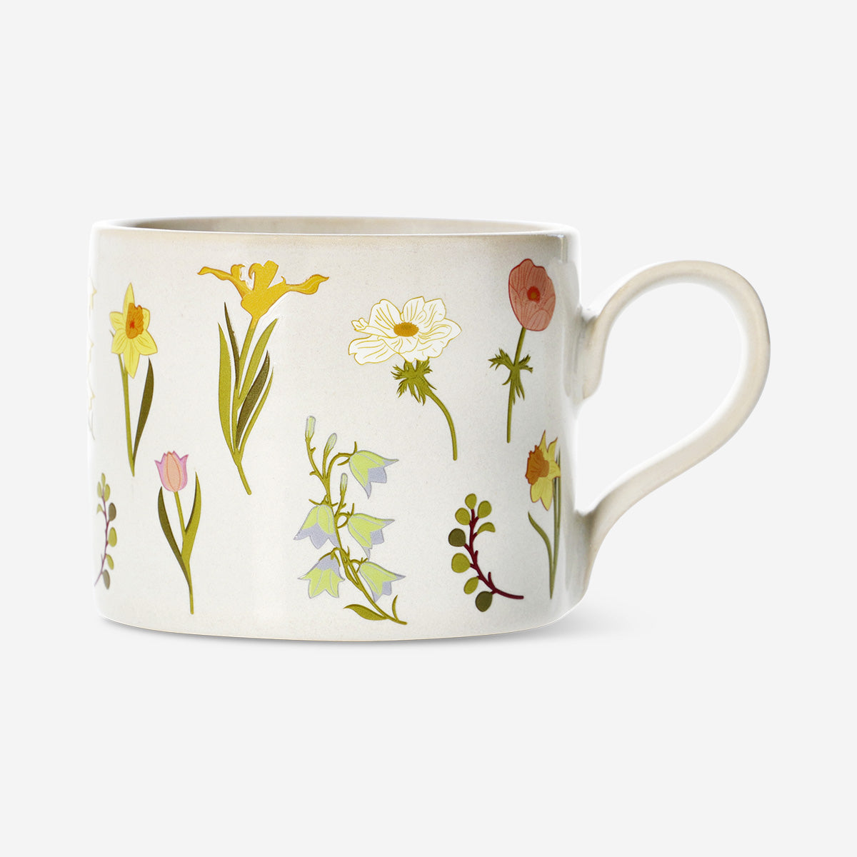 Çiçek Desenli Bej Seramik Kupa