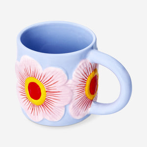 MUG WITH HANDLE WITH LARGE EMBOSSED FLOWERS