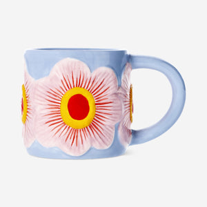 MUG WITH HANDLE WITH LARGE EMBOSSED FLOWERS