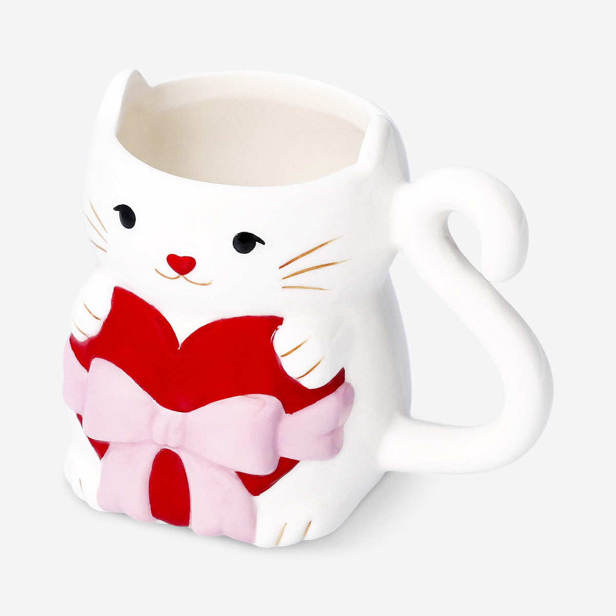 MUG SHAPED AS CAT HOLDING A HEART WITH BOW