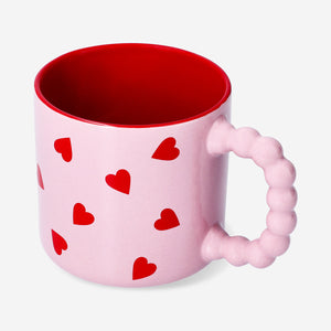 Kalp Desenli Pembe Seramik Kupa