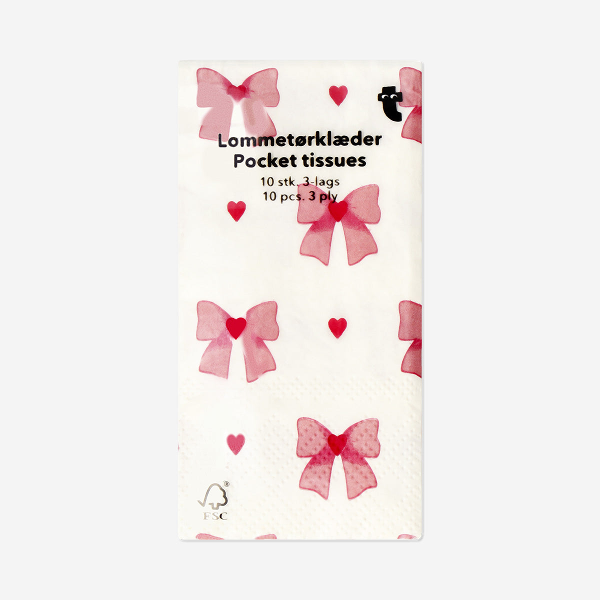 TISSUE 3 LAYER VALENTINE BOW PRINT 10PCS
