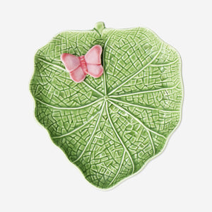 PLATE GREEN LEAF WITH EMBOSSED BUTTERFLY