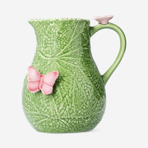 JUG WITH HANDLE CERAMIC GREEN AND EMBOSSED BUTTERFLY