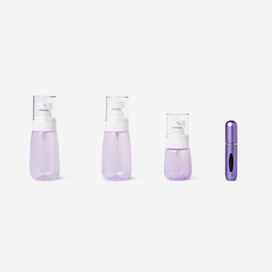 TRAVEL SET WITH BOTTLES + MINI REFILLABLE PERFUM EBOTTLE