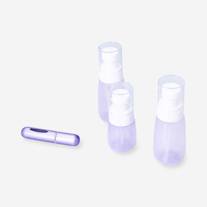 TRAVEL SET WITH BOTTLES + MINI REFILLABLE PERFUM EBOTTLE