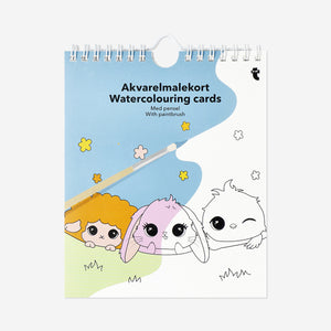 Watercolouring cards with paintbrush