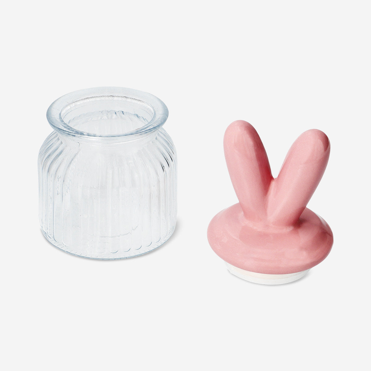 Pembe Kulaklı Tavşan Detaylı Cam Kavanoz