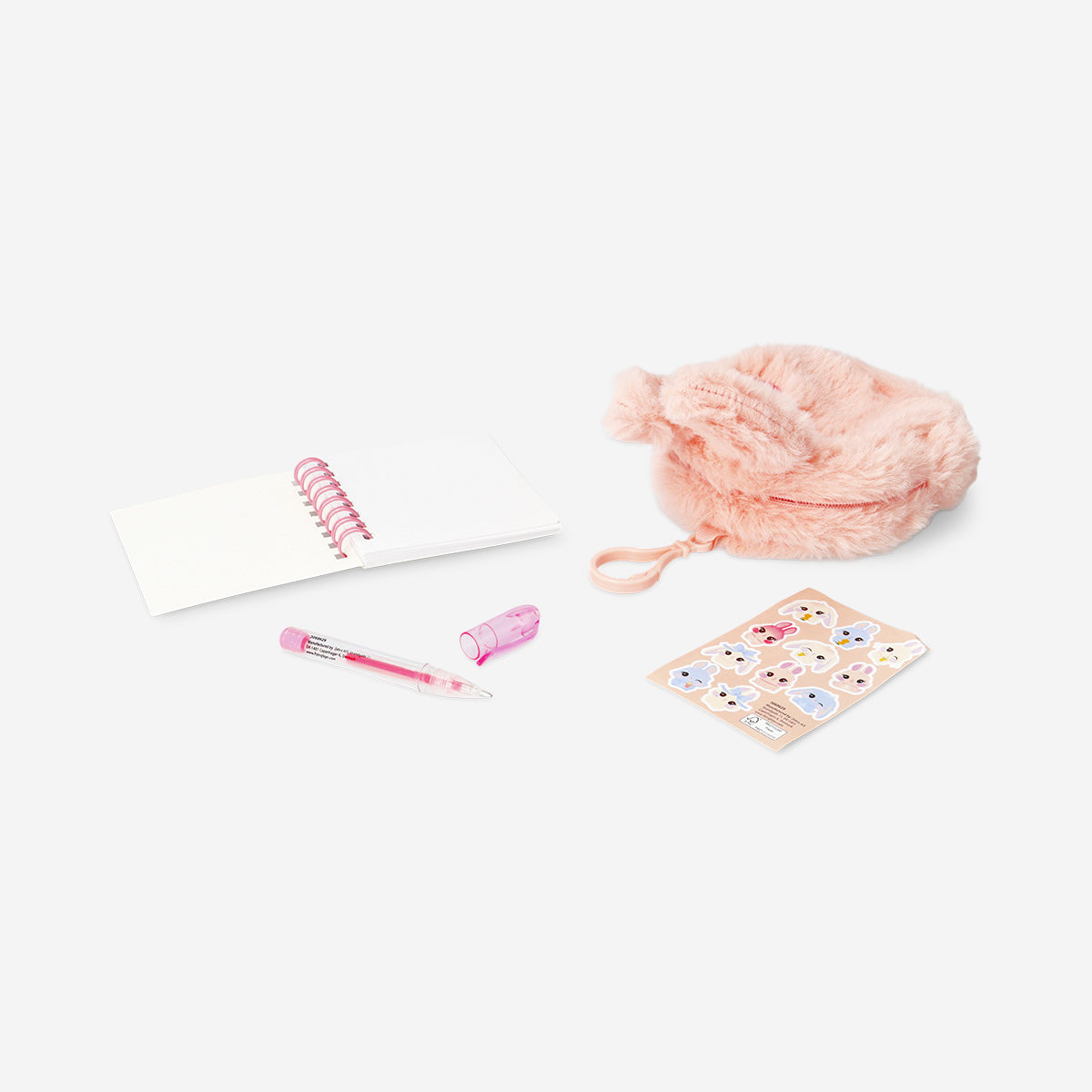 Pink plush bunny stationery kit