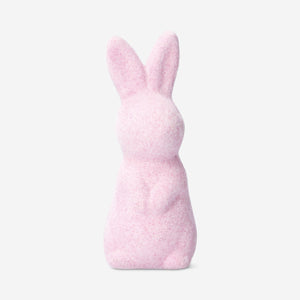 Decorative pink flock rabbit - 8 cm