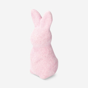 Decorative pink flock rabbit - 8 cm