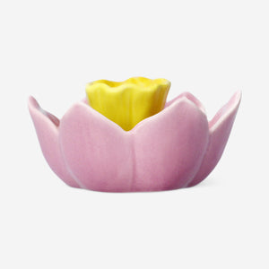 Pink daffodil candle holder
