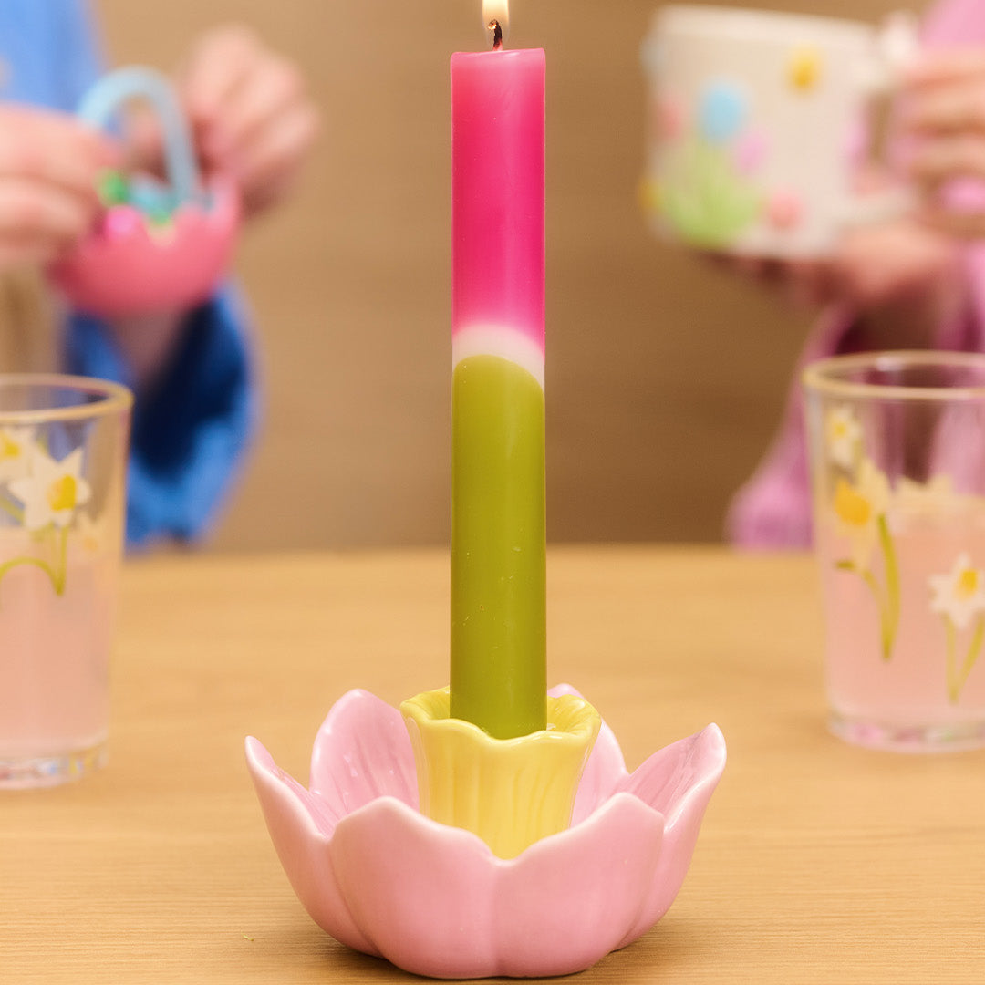 Pink daffodil candle holder