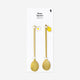 Gold dessert spoons with chick and fried egg charms - 2 pcs