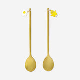 Gold dessert spoons with chick and fried egg charms - 2 pcs