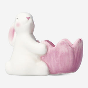 Flower egg cup with white bunny - 10 cm