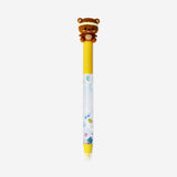 Erasable ballpoint pen with bear topper