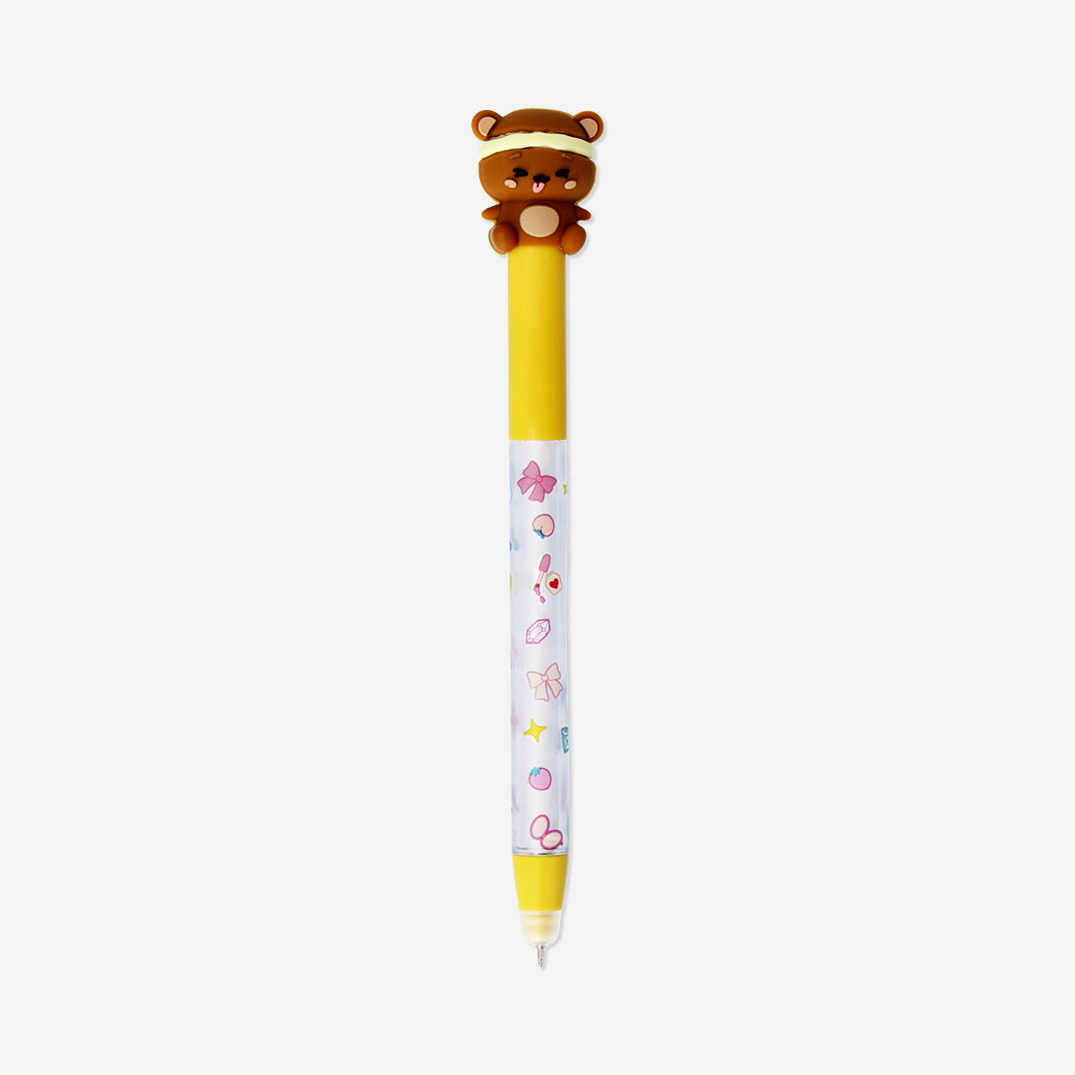 Erasable ballpoint pen with bear topper