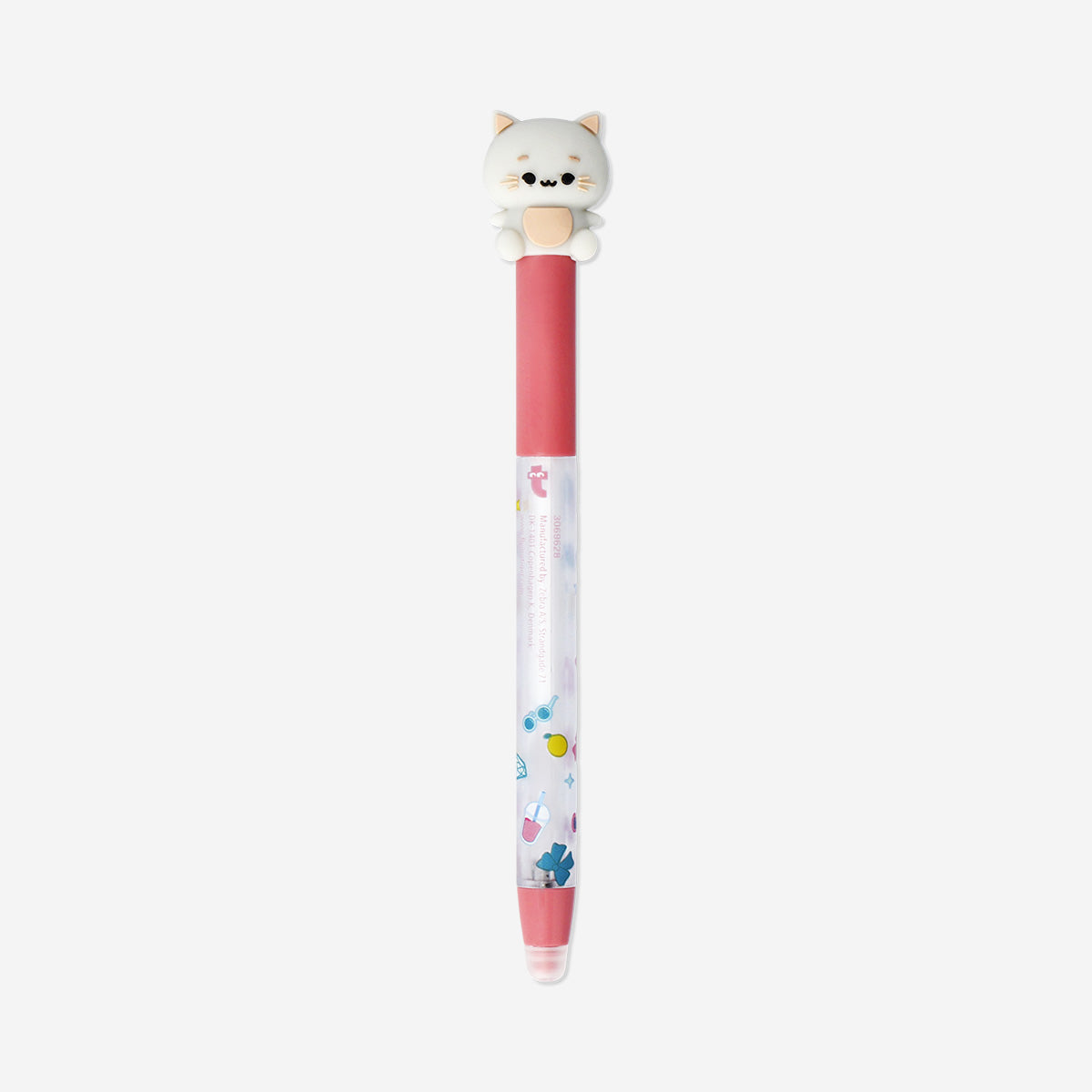 Erasable ballpoint pen with cat topper