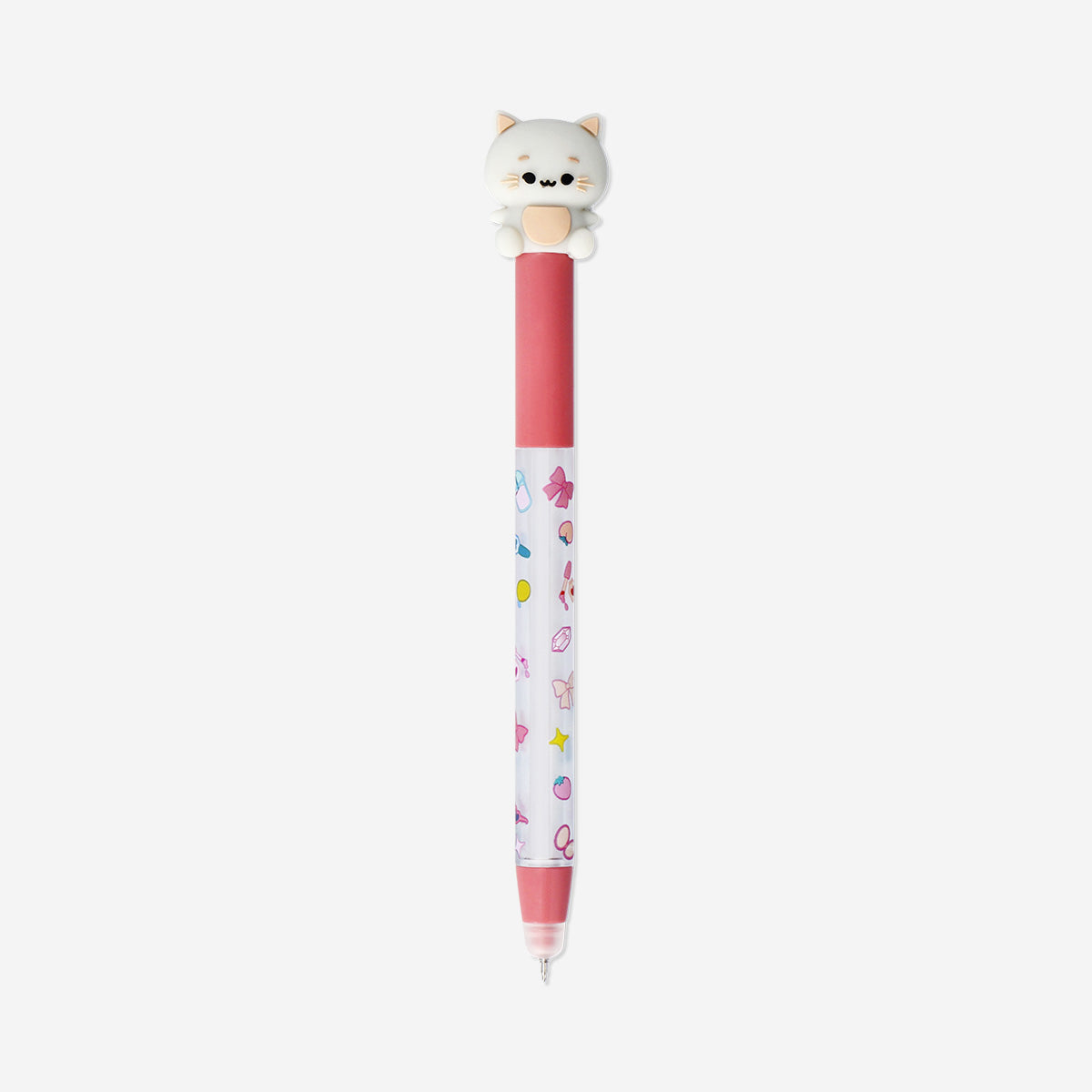 Erasable ballpoint pen with cat topper