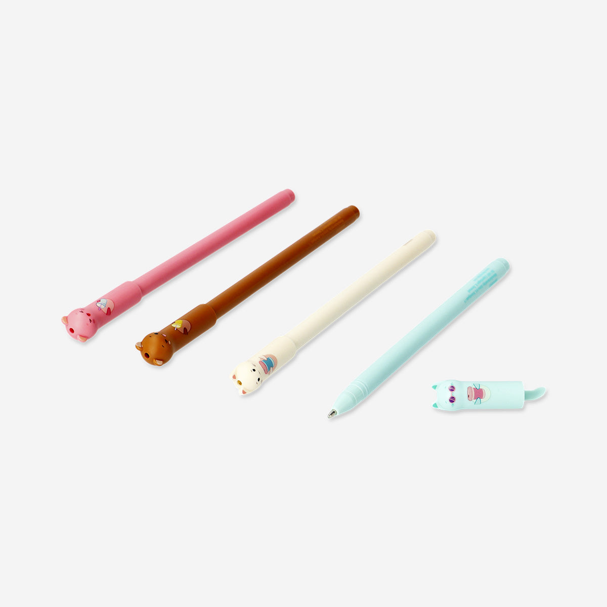 Gel ink pens with animal toppers - 4 pcs