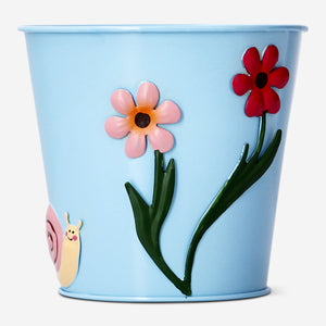 Floral metal plant pot with snail - 11 cm