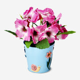 Floral metal plant pot with snail - 11 cm