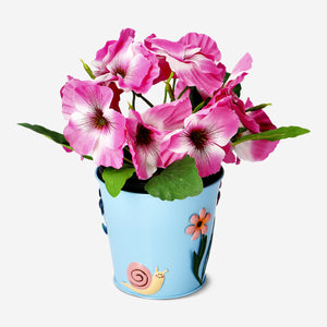 Floral metal plant pot with snail - 11 cm