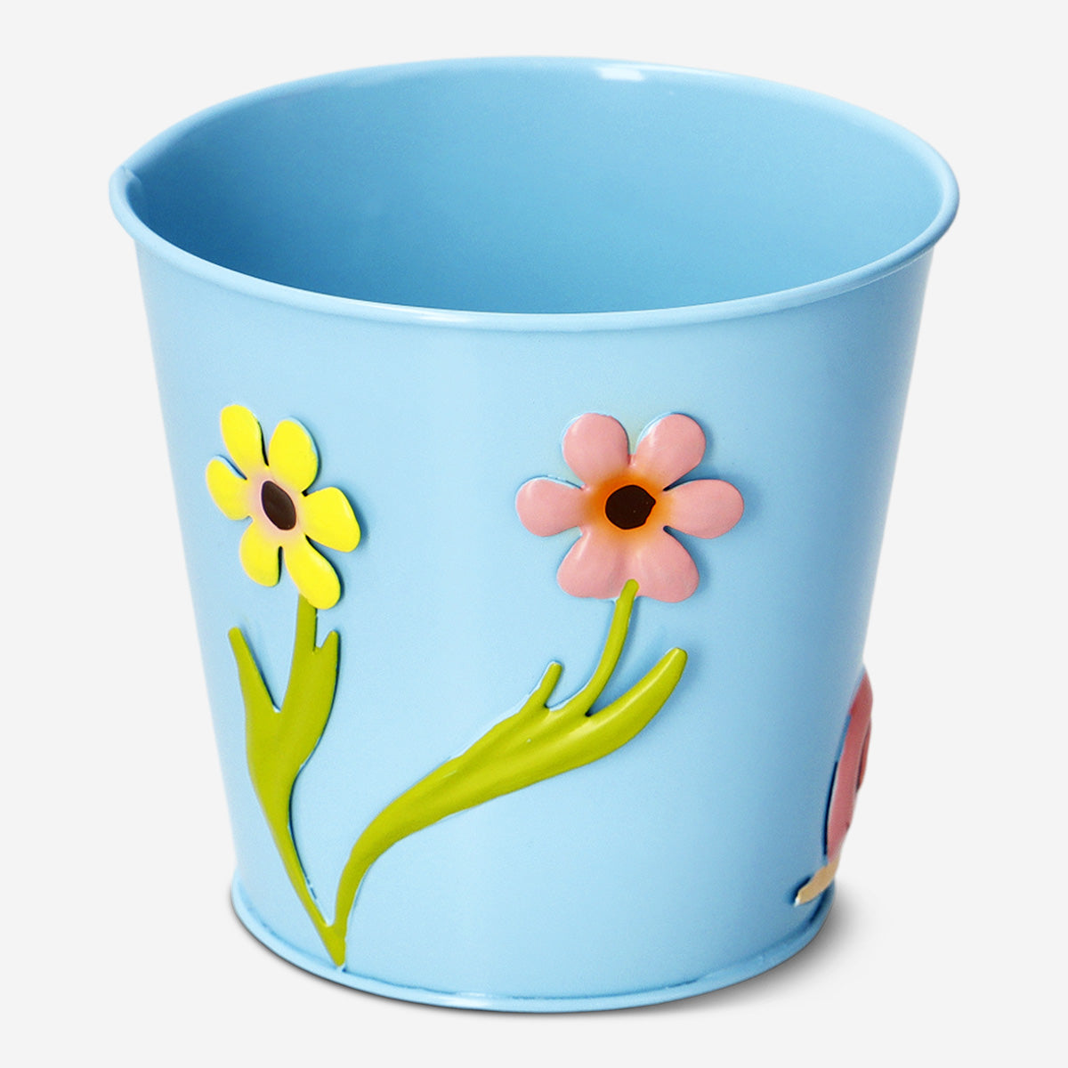 Floral metal plant pot with snail - 11 cm