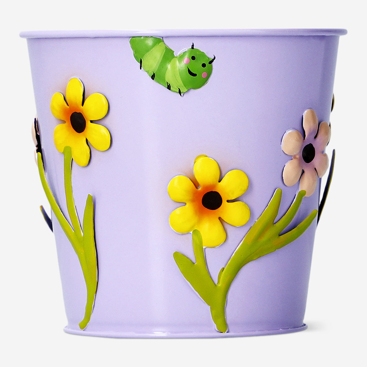 Floral metal plant pot with catapillar - 11 cm