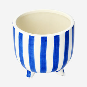 Mavi Beyaz Çizgili Ayaklı Saksı