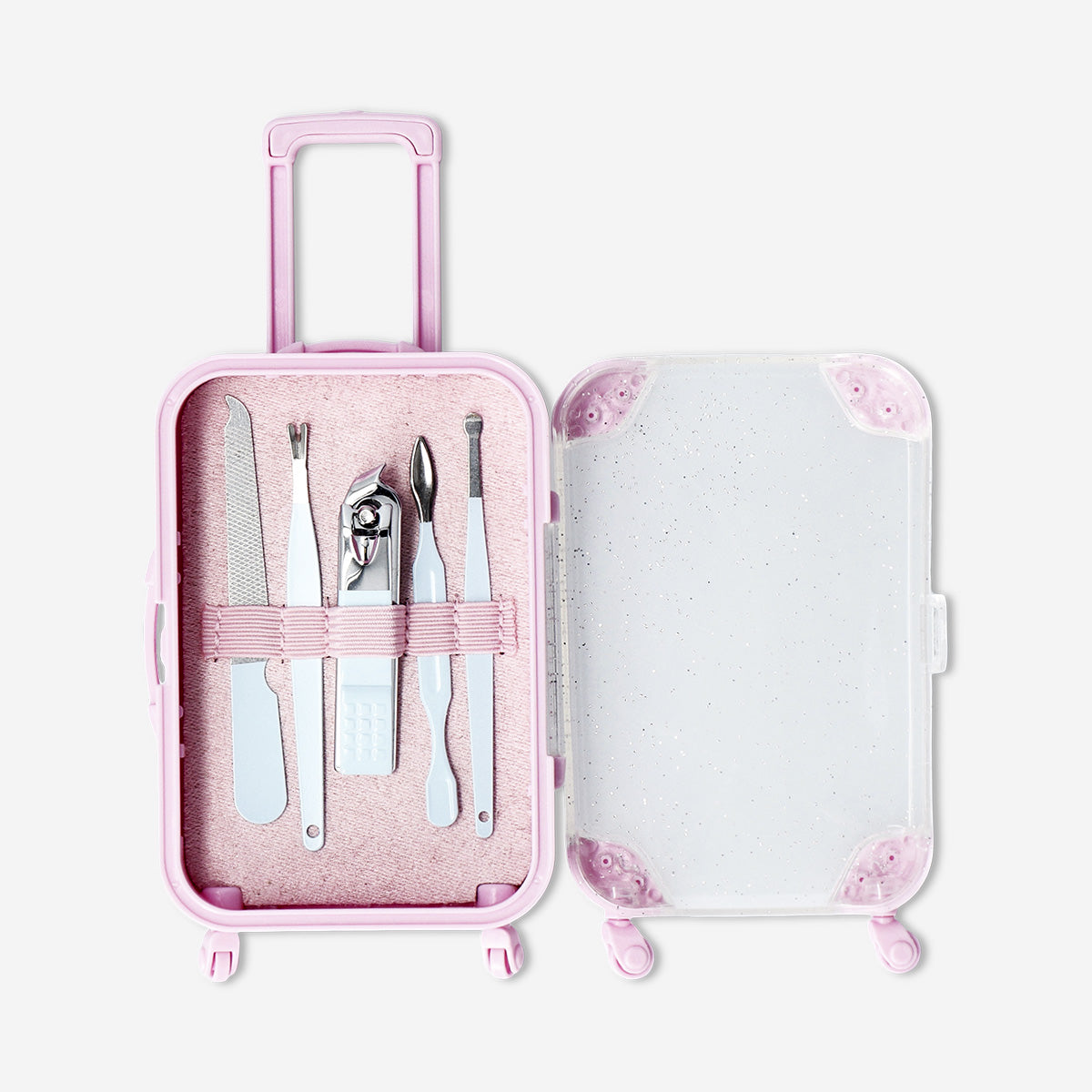 Manicure and pedicure set in pink trolley - 5 pcs