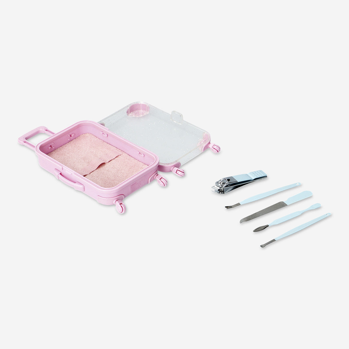 Manicure and pedicure set in pink trolley - 5 pcs