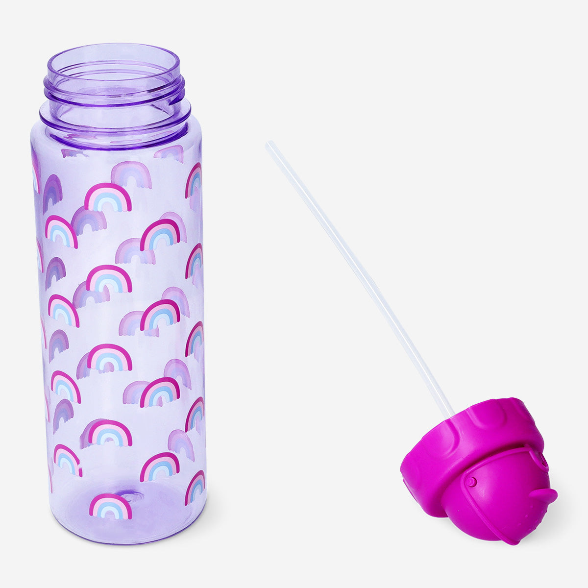 Pembe Gökkuşağı Desenli Pipetli Matara 700 ml