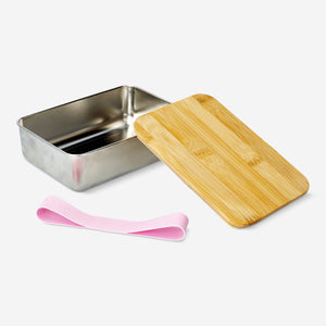 Bambu Kapaklı Çelik Pembe Yemek Kabı