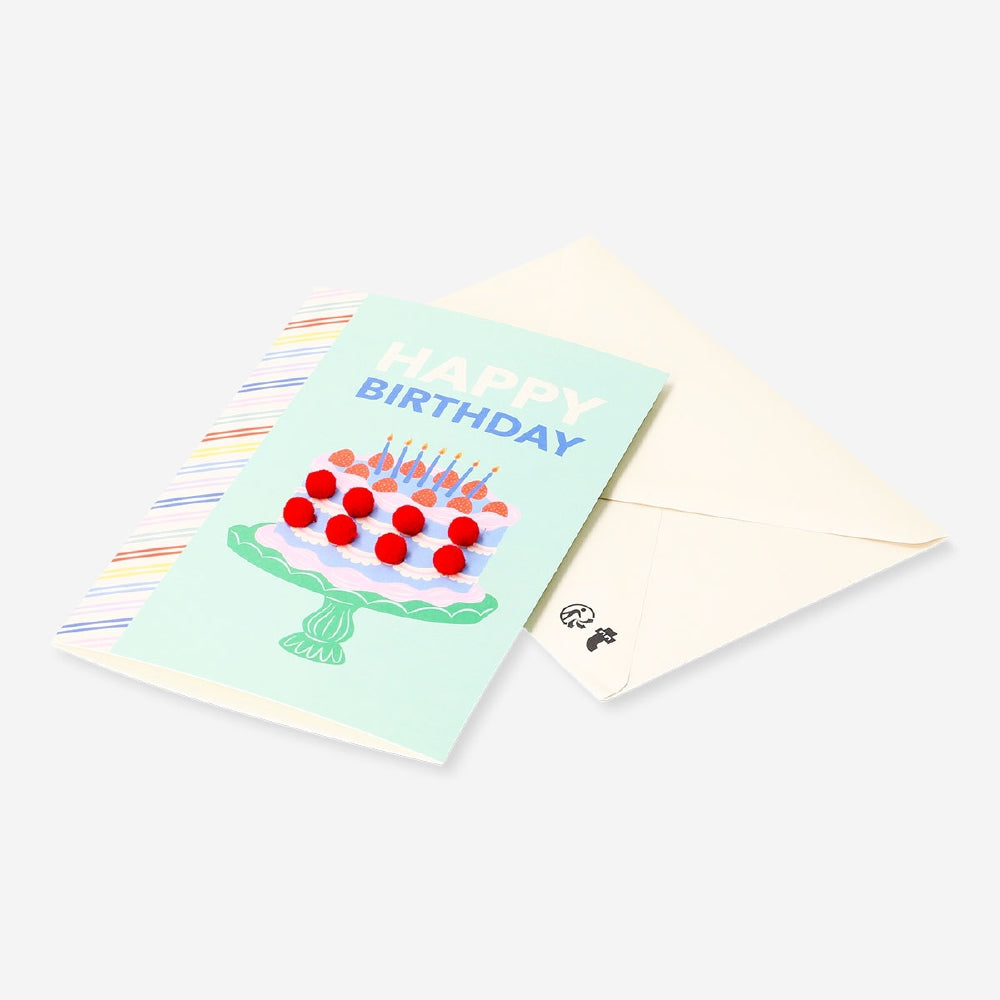 Birthday card - Cake with pom poms