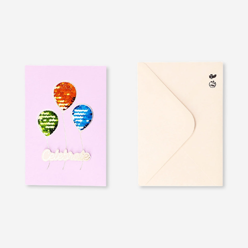 CARD W ENVELOPE BALLOONS SEQUINS