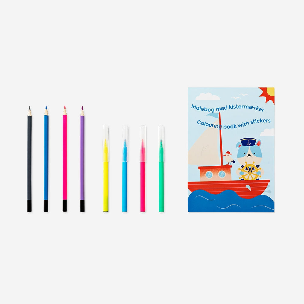 Travel colouring kit in suitcase