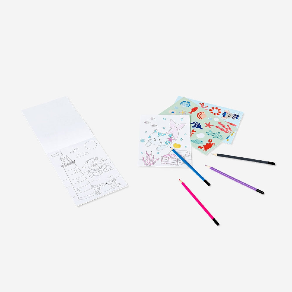 Travel colouring kit in suitcase