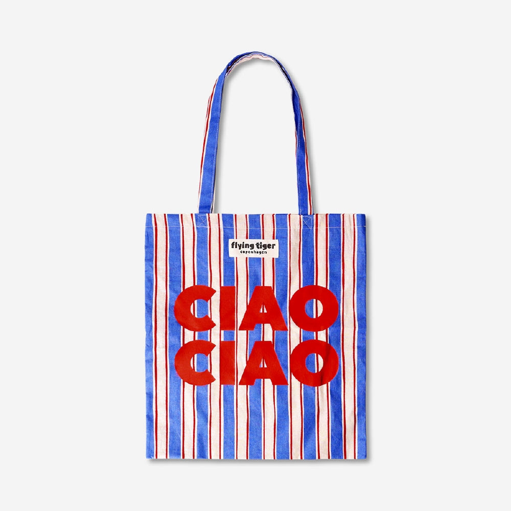 Ciao Yazılı Çizgili Bez Çanta