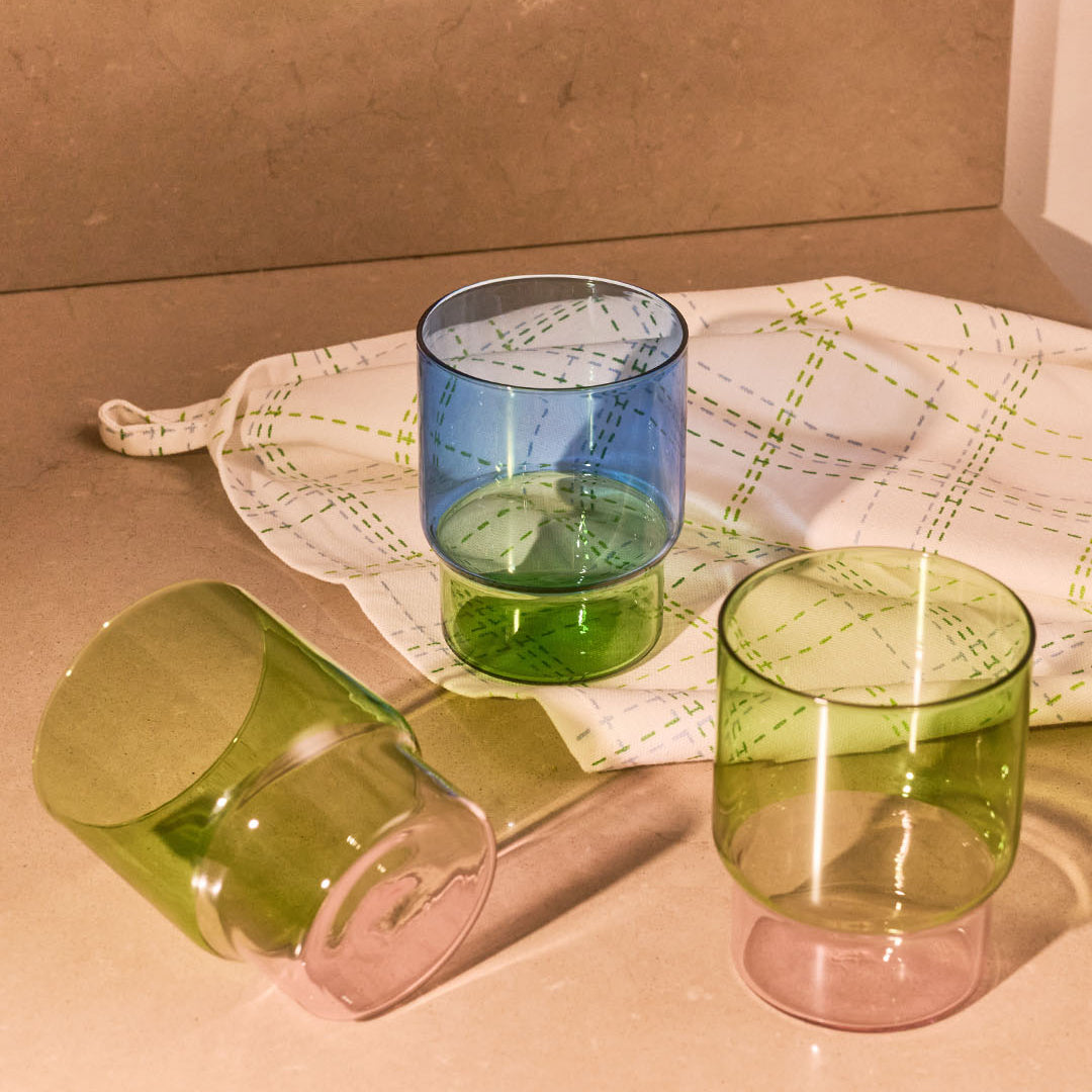 Green and pink drinking glass - 400 ml
