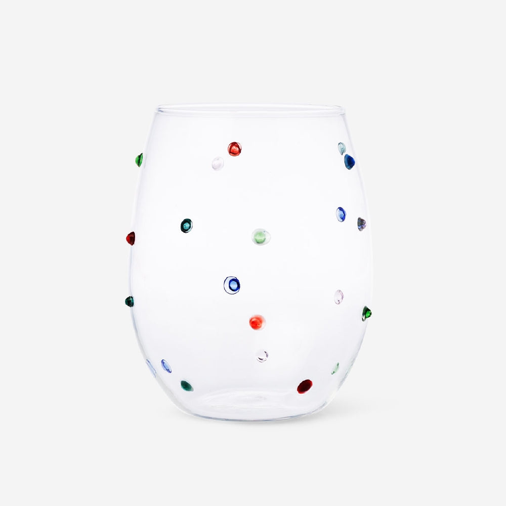Drinking glass with multi coloured dots 