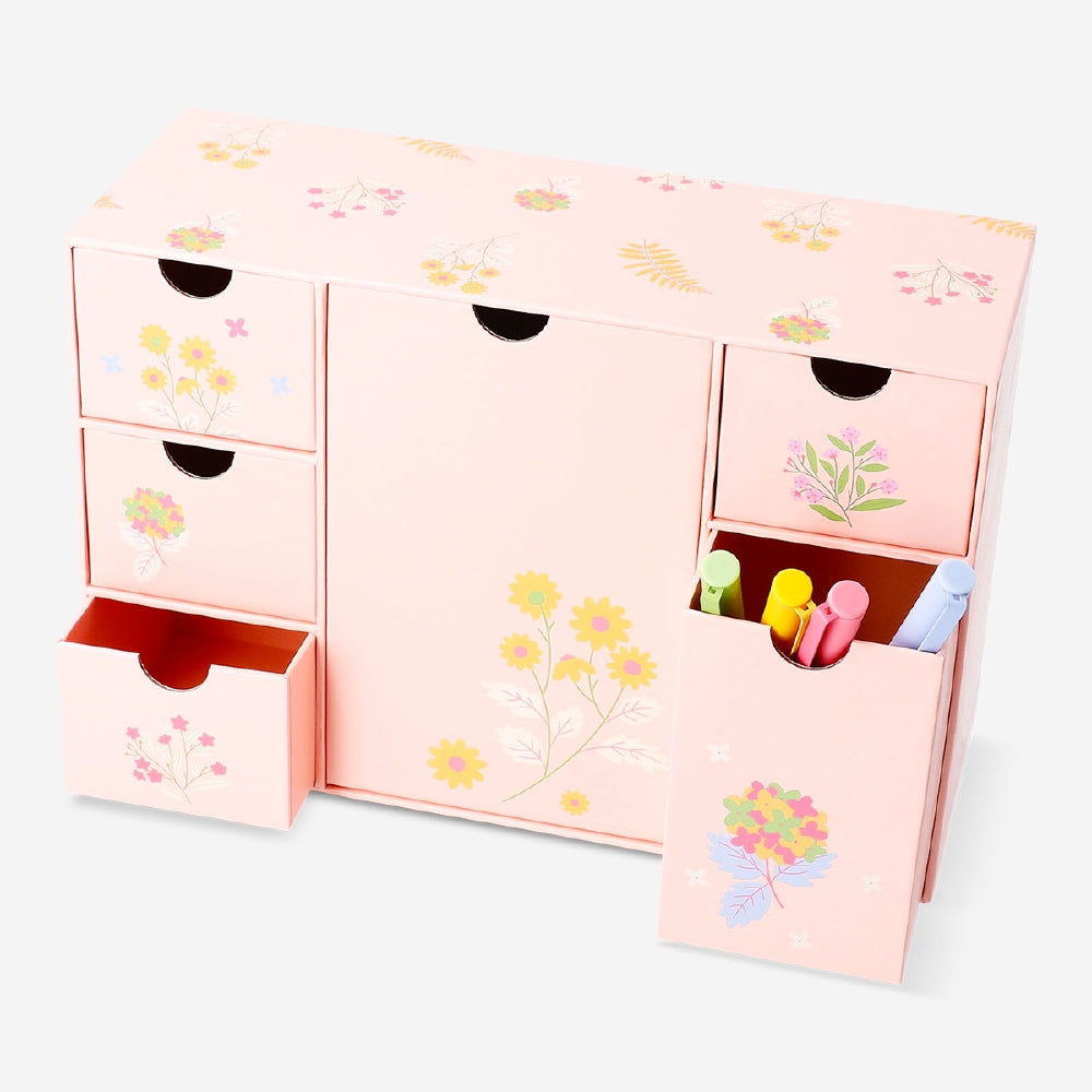 Floral desk organiser with 6 drawers