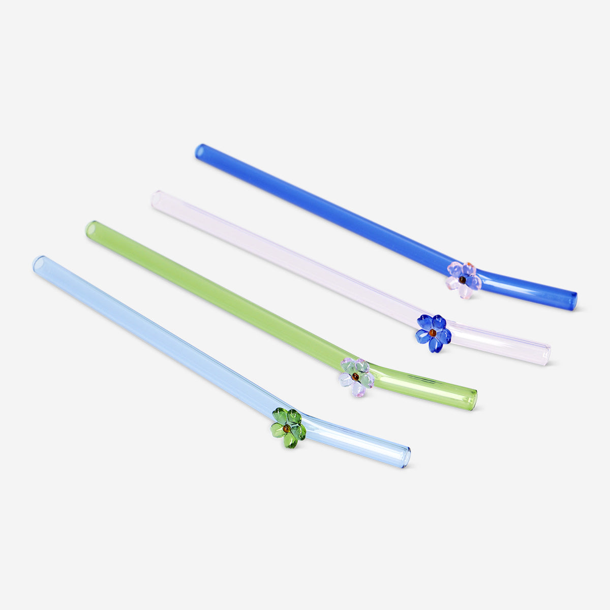 Glass straws with flowers - 4 pcs