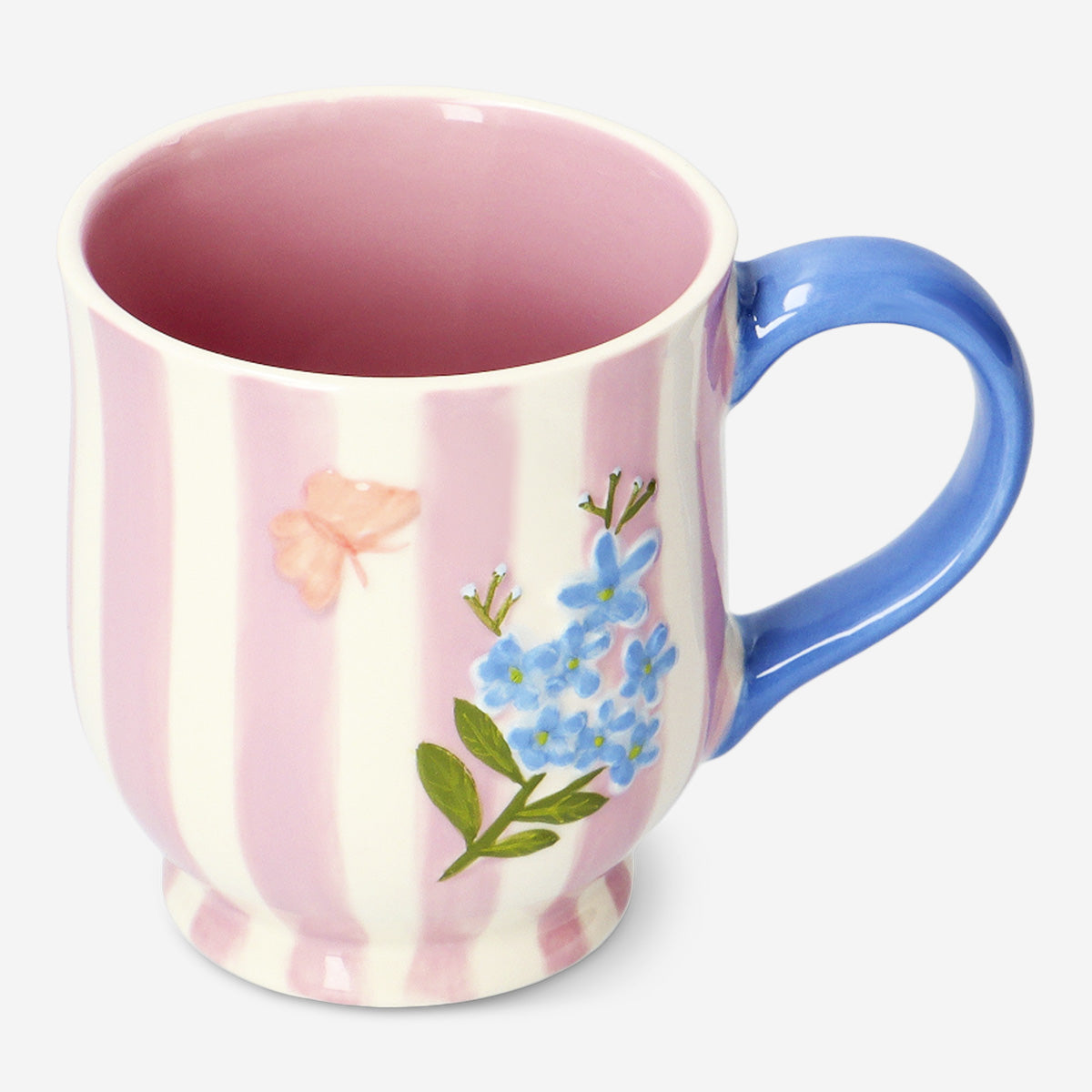 Pembe Çizgili Çiçekli Büyük Kupa