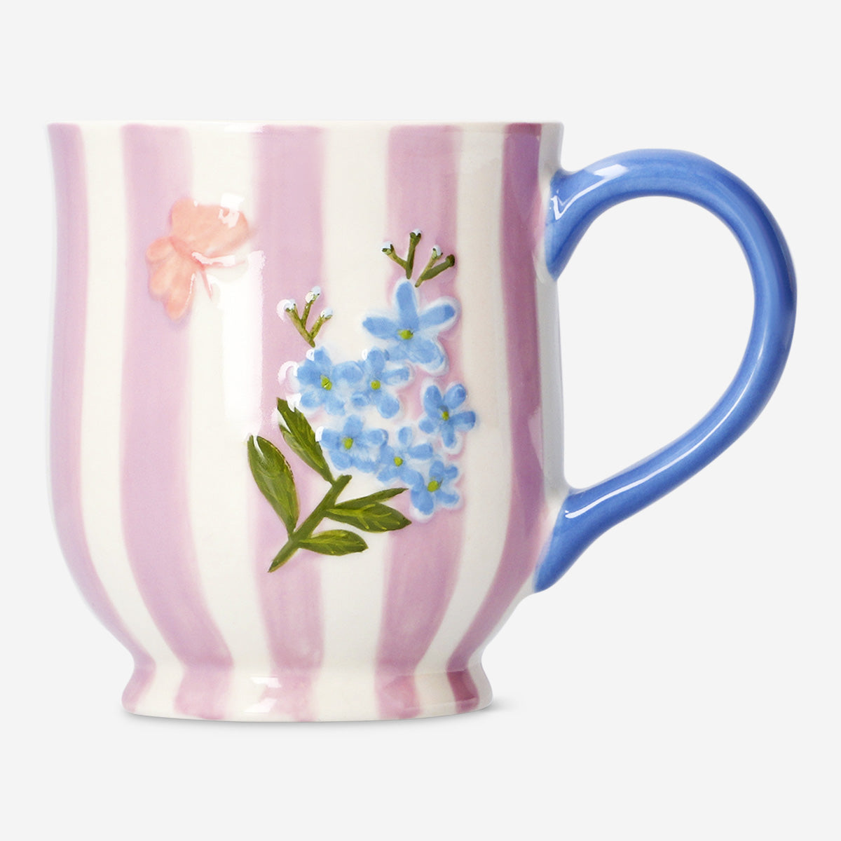 Pembe Çizgili Çiçekli Büyük Kupa