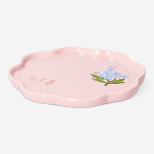Çiçek Şeklinde Kelebekli Pembe Porselen Tabak