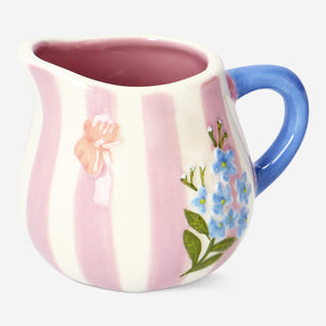Pembe Çizgili Çiçekli Küçük Porselen Sütlük