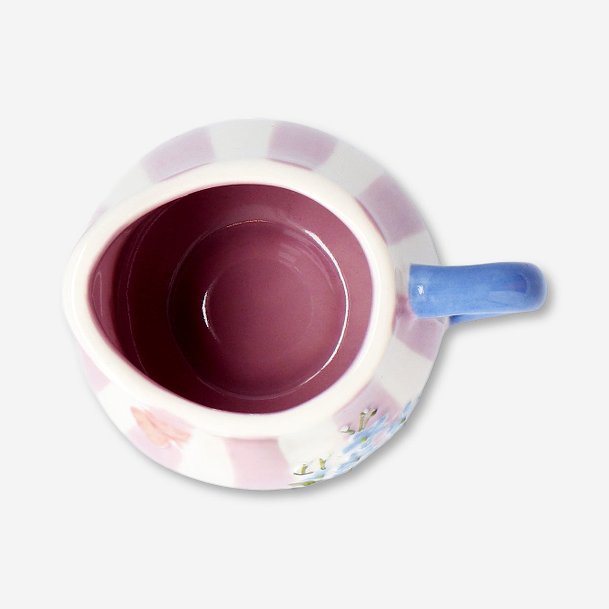 Pembe Çizgili Çiçekli Küçük Porselen Sütlük