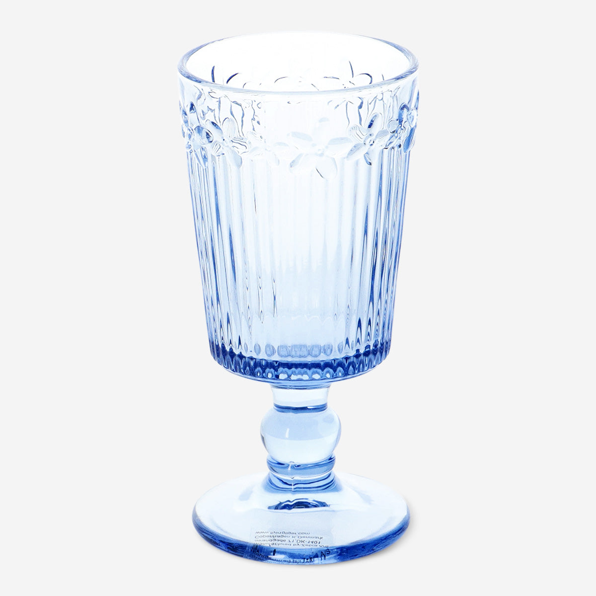 Çiçek Detaylı Mavi Cam Kadeh